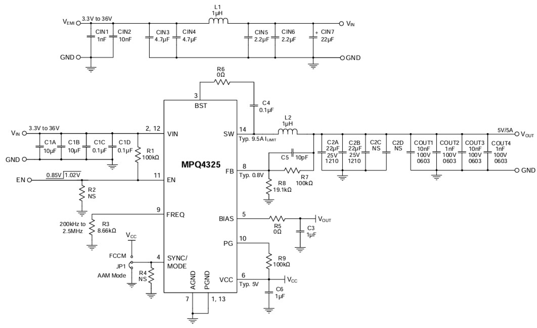 Schematic - Monolithic Power Systems (MPS) EVQ4325-R-00A Evaluation Board